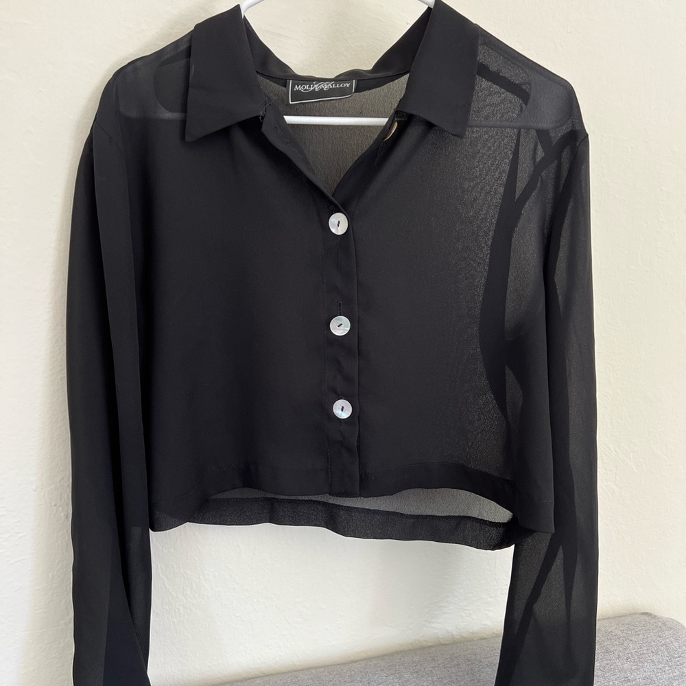 Vintage Sheer Black Crop Blouse